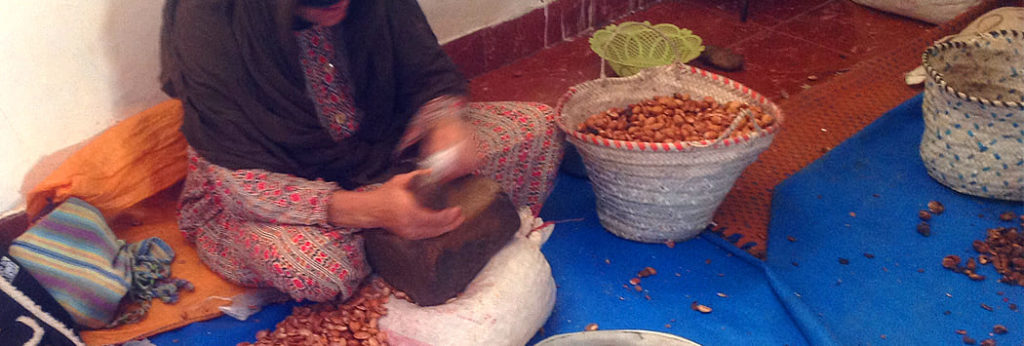 Berber Women Crecking Argan Nuts in Cooperative