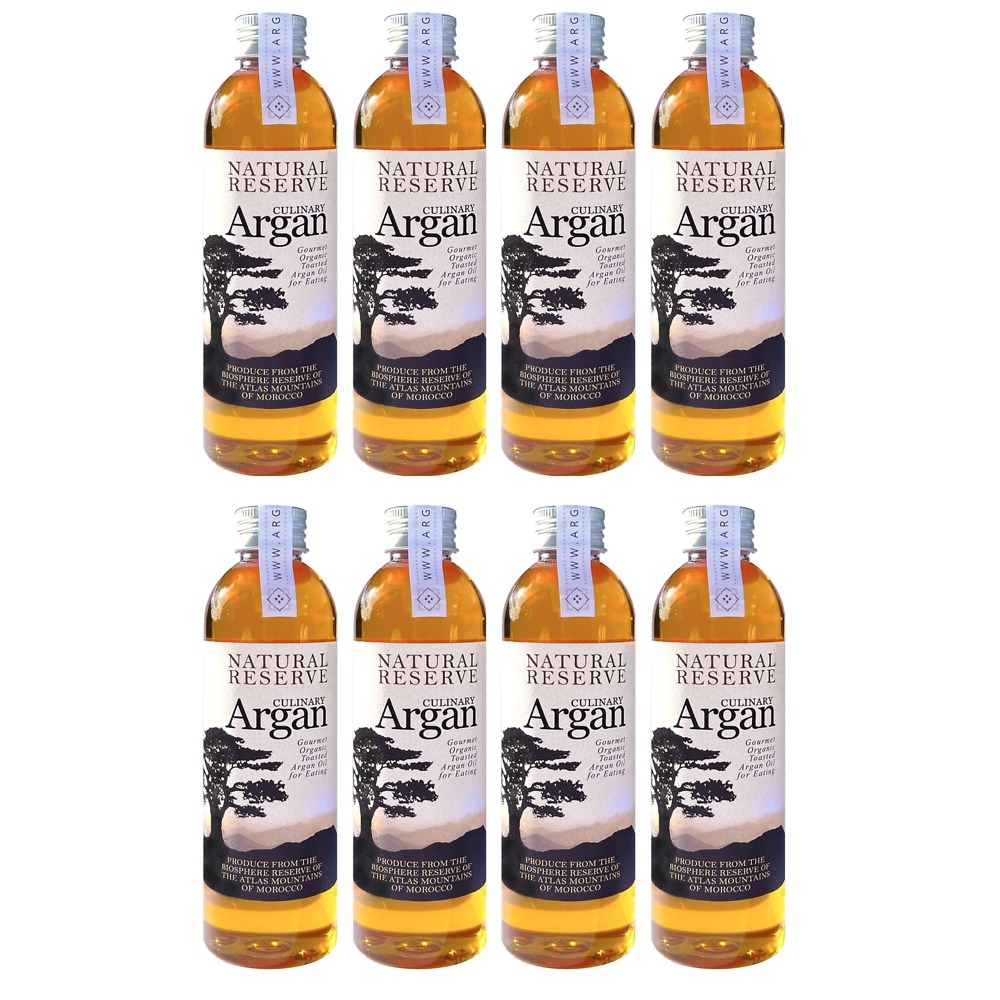 Bottle of pure culinary argan oil cold-pressed from hand-roasted kernels in the Atlas Mountains of Morocco