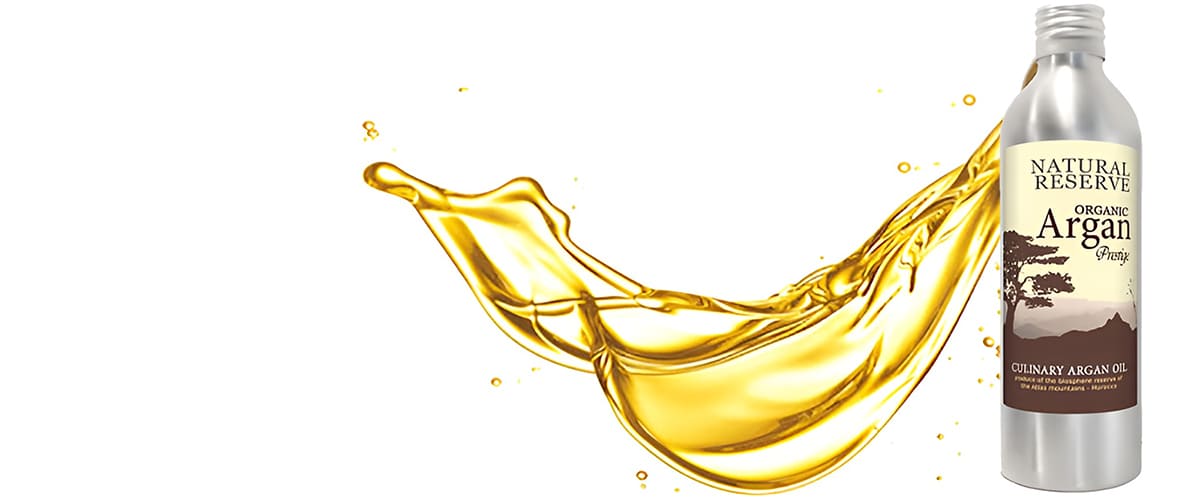 Silver bottle of culinary argan oil for dietary supplement