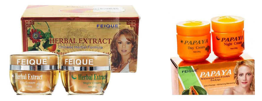 Traditional herbal day and night fade creams often found in unregulated markets