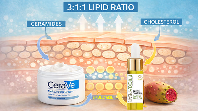 Mixing Prickly Pear Cactus Seed Oil with CeraVe cream for 3:1:1 skin barrier repair