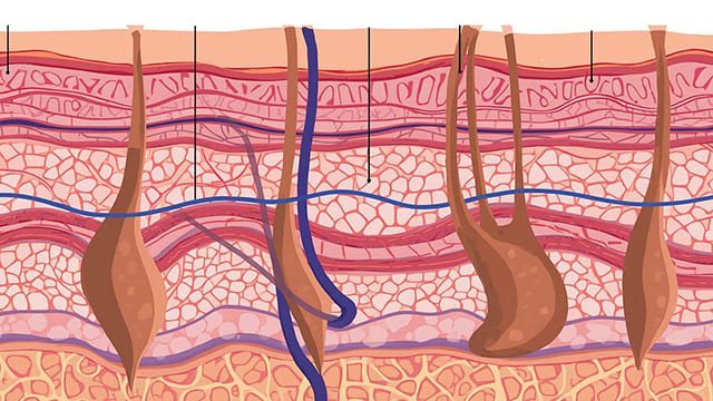 Illustration of skin lipid layers showing the 3:1:1 ratio of ceramides, cholesterol, and fatty acids in lamellar bilayers